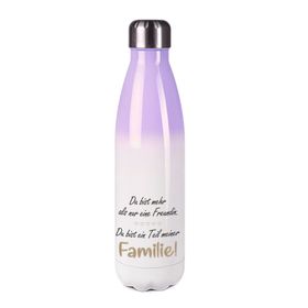 Edelstahl-Thermosflasche purple/weiß mit Druck: DU BIST MEHR ALS NUR EINE FREUNDIN DU BIST EIN TEIL MEINER FAMILIE