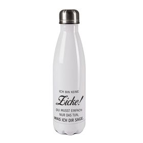 Edelstahl-Thermosflasche weiß/weiß mit Druck: ICH BIN KEINE ZICKE! DU MUSST NUR EINFACH TUN;WAS ICH DIR SAGE