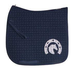 Eskadron Cotton Dressur Schabracke in navy mit glitzer Druck Pferd im Hufeisen silber
