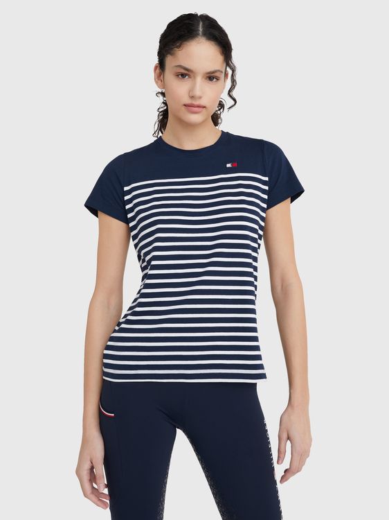 Tommy Hilfiger Rundhals T-Shirt partiell gestreift Style desert sky