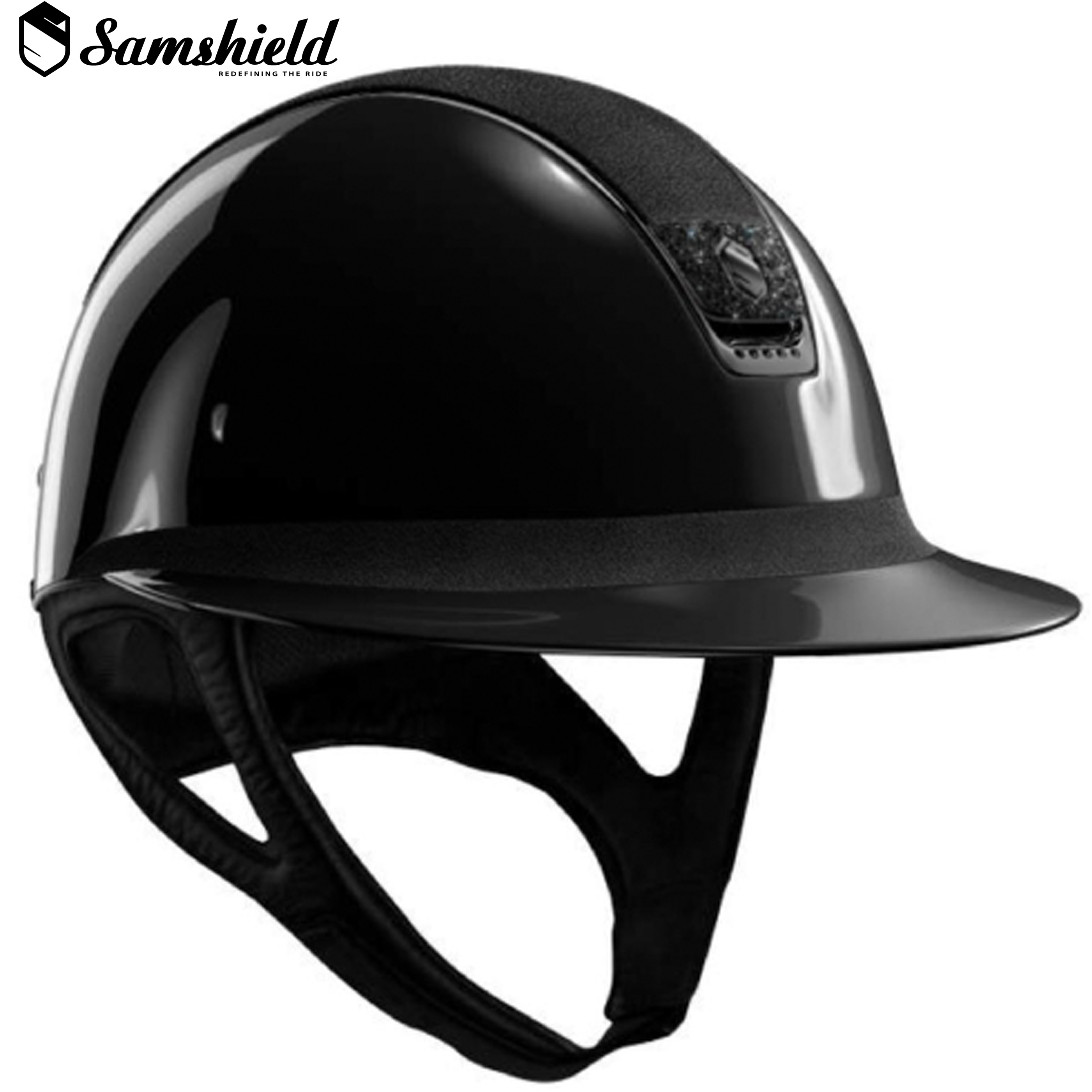 Miss Shield Shadow Glossy black, Alcantara Top und Band, Crome black, 5 Swarovski Steine jet black, Blazon Crystal Fabric black