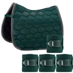 SET Eskadron Schabracke Glossy Wave mit doppel Kordel racinggreen & Bandagen