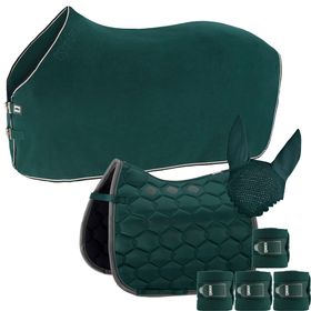 SET Eskadron racinggreen inkl. Schabracke Glossy Wave, Bandagen, Abschwitzdecke & Fliegenohren