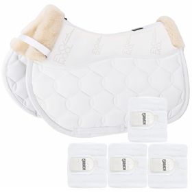 Eskadron Set Glossy Evo-Wool Schabracke & 4er Set Fleecebandagen in white