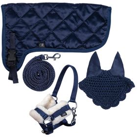 Hobby Horse Set in dunkelblau (Halfterset, Decke, Haube)