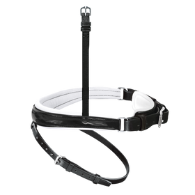 Passier Anatomischer Wechselnasenriemen Reithalfter Spezial mit Lackleder, weiß unterfüttert, mit Sperrriemen