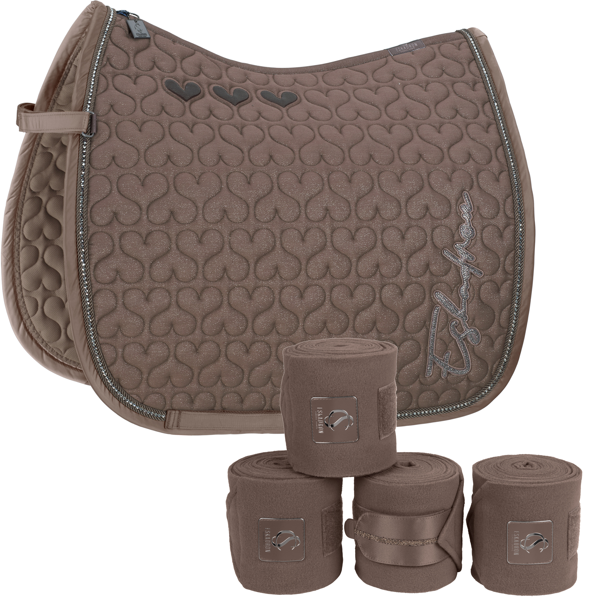 Eskadron Set Cotton Glitter Crystal Schabracke mit Bandagen in deep taupe Classic Sports