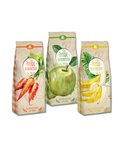 Derby Leckerbissen Mini-Tüte 80g, Leckerchen in Möhre, Banane oder Apfel