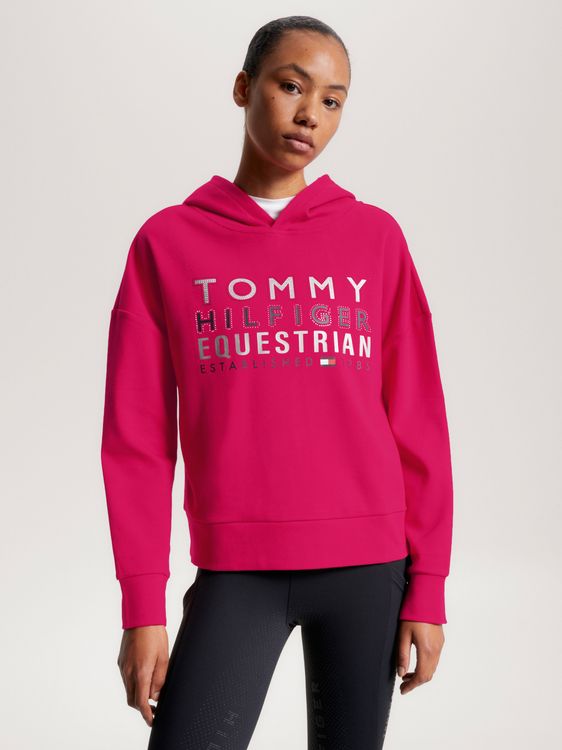 Tommy Hilfiger Equestrian PARIS Übergrosser Hoodie mit Nieten und Logo in cherry