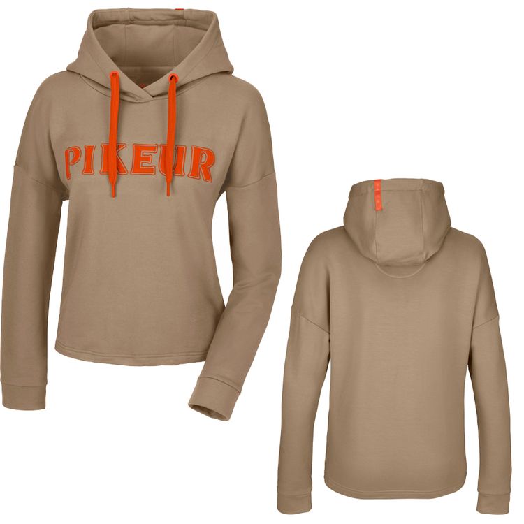 PIKEUR Hoody in beige - Schriftzug orange