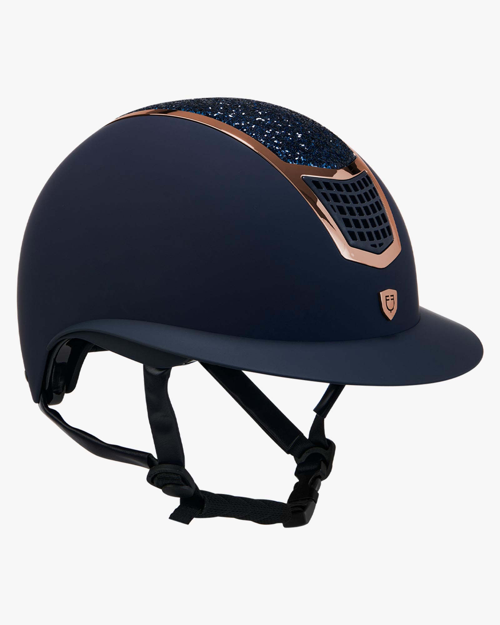 Equestro Reithelm Eclipse mit Strasssteinen und breitem Visier navy-rosegold
