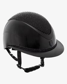 Equestro Reithelm Luxury mit Strasssteinen und großem Visier black-black