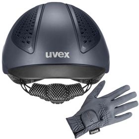 UVEX Reithelm exxential III inkl. Sportslye Handschuhe in blue