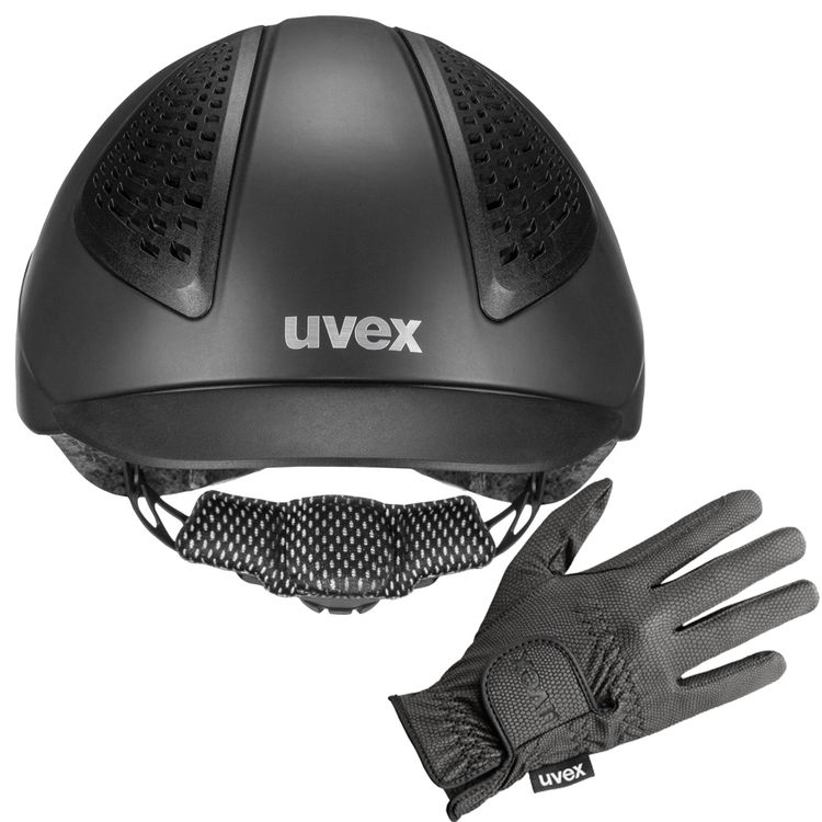 UVEX Reithelm exxential III inkl. Sportslye Handschuhe in black