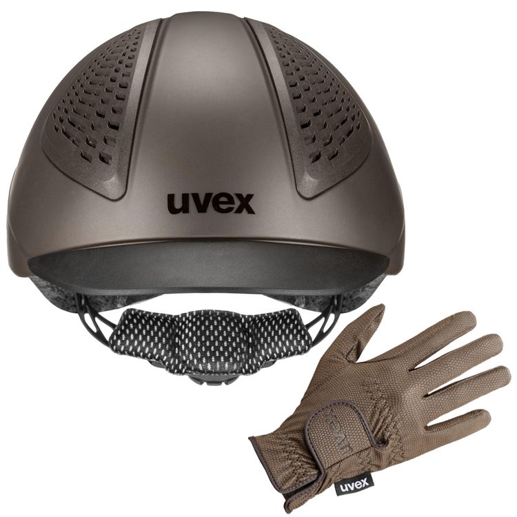 UVEX Reithelm exxential III inkl. Sportslye Handschuhe in mocca