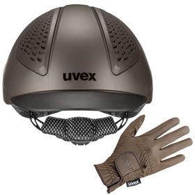 UVEX Reithelm exxential III inkl. Sportslye Handschuhe in mocca