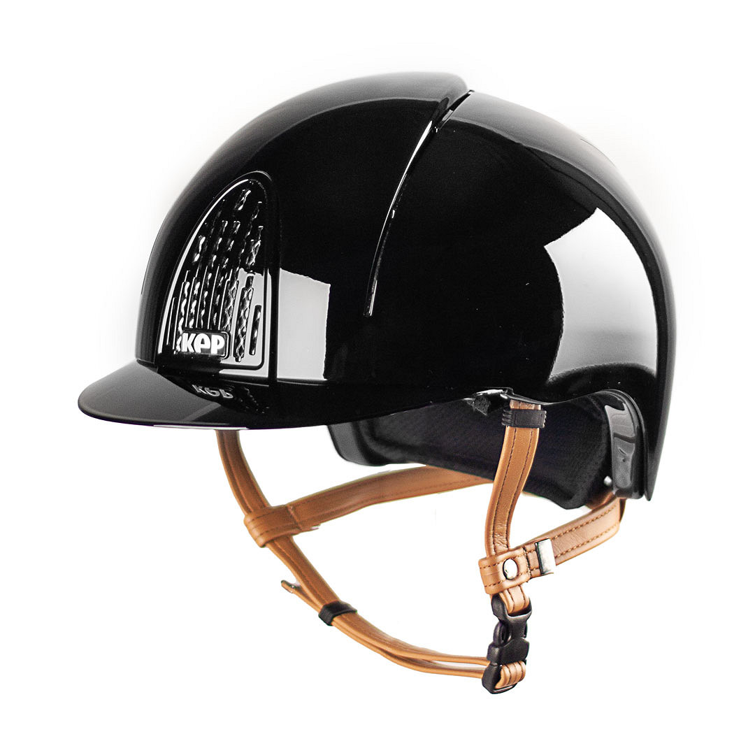 KEP Reithelm Cromo Polish Smart Polo-Schirm in black mit beigen Kinnriemen 