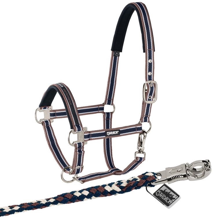Eskadron  Set Halfter Pin Buckle mit Panikhakenstrick in cognac-creme-navy