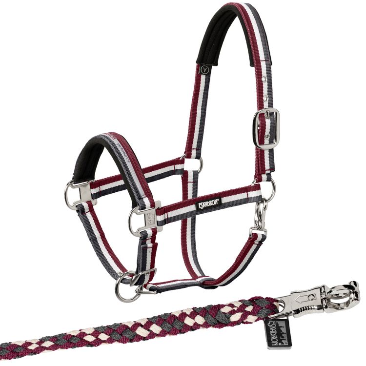Eskadron  Set Halfter Pin Buckle mit Panikhakenstrick in anthra-creme-rustic red