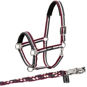 Eskadron  Set Halfter Pin Buckle mit Panikhakenstrick in anthra-creme-rustic red