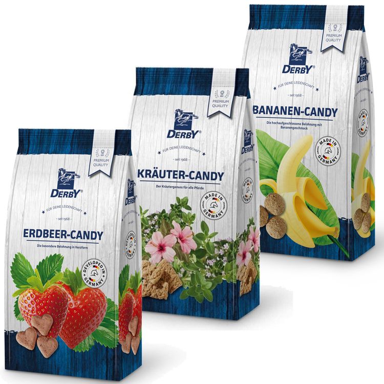 DERBY 3er Pack Pferdeleckerchen Banane & Erdbeere & Kräuter Candy (3x1kg)