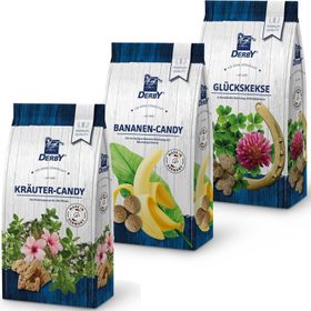DERBY 3er Pack Pferdeleckerchen Banane & Kräuter Candy & Glückskekse (3x1kg)