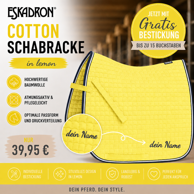 Eskadron Cotton Schabracke in lemon gelb inkl.gratis Bestickung