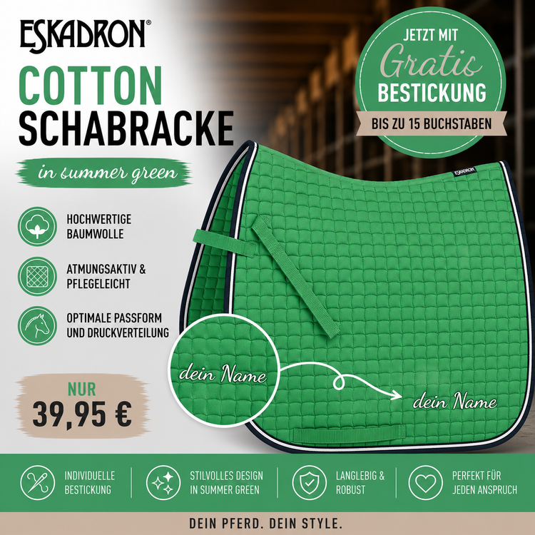 Eskadron Cotton Schabracke in summergreen inkl.gratis Bestickung