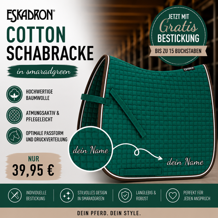 Eskadron Cotton Schabracke in smaragdgreen inkl.gratis Bestickung