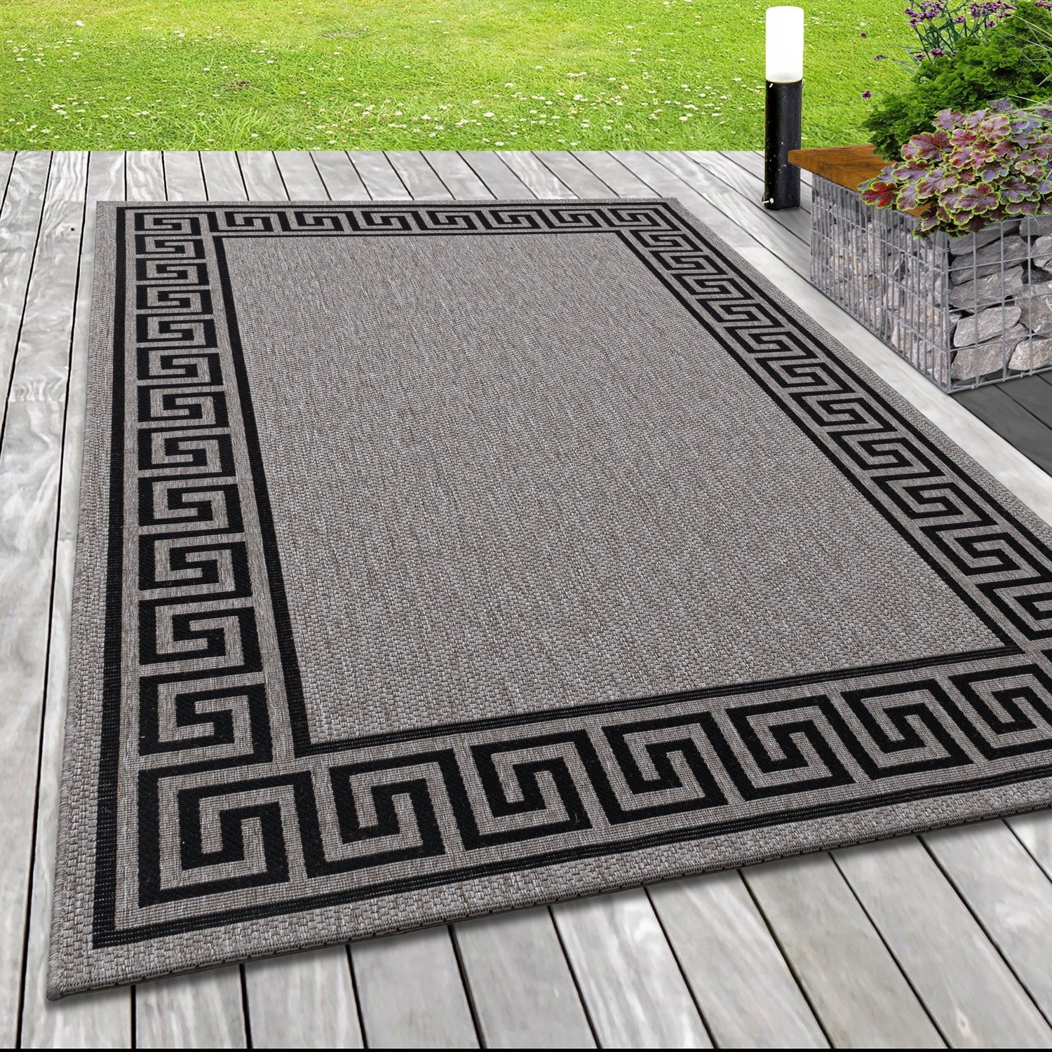 Modern Flachgewebe Teppich Indoor Outdoor Mäander Muster Sisal Optik in