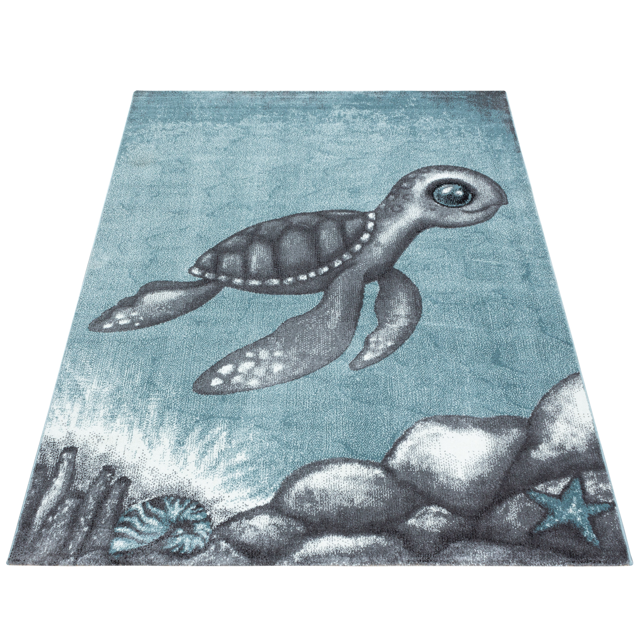 HomebyHome Kurzflor Kinderteppich Schildkröte Kinderzimmer Teppich Soft Grau Blau Meliert Grösse:120x170 cm Farbe:Blau HomebyHome Kurzflor Kinderteppich Schildkröte Kinderzimmer Teppich Soft Grau Blau Meliert Grösse:120x170 cm Farbe:Blau