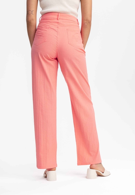 Women High Waist Straight Leg Seersucker Pants PAULAMI