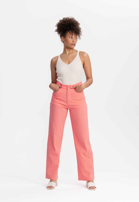 Women High Waist Straight Leg Seersucker Pants PAULAMI