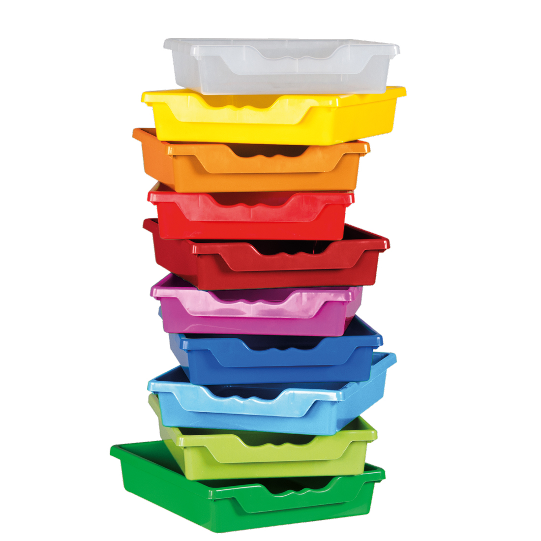Fahrbares Regal mit 3 flachen und 3 hohen ErgoTray Boxen Fahrbares Regal mit 3 flachen und 3 hohen ErgoTray Boxen