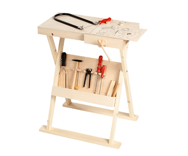 Klappbare Werkbank aus Holz höhenverstellbar mit Ablage, 1 Einspannhalterungen