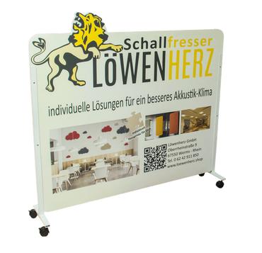Schallfresser-Raumteiler bunt mobil mit weißen Rahmen 150 cm breit, 100 cm hoch