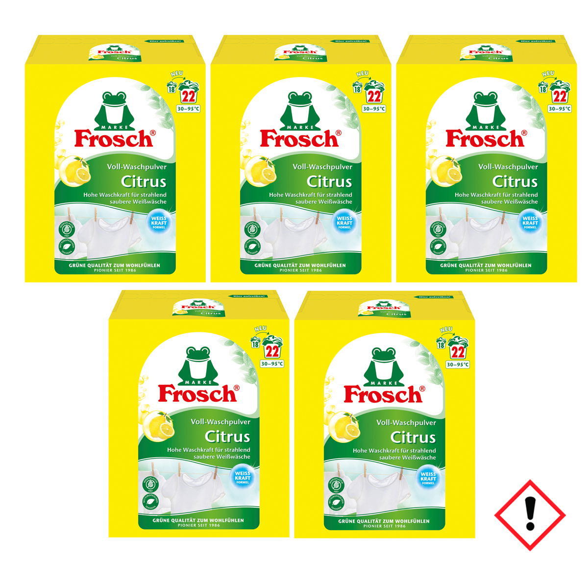 Frosch Citrus Voll Waschpulver fr Wei und Kochwsche 22 WL 5er Pack |  Mega-Einkaufsparadies