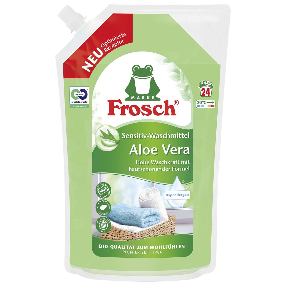 Frosch Aloe Vera Sensitiv Waschmittel Wiederverschliebar 24 WL |  Mega-Einkaufsparadies