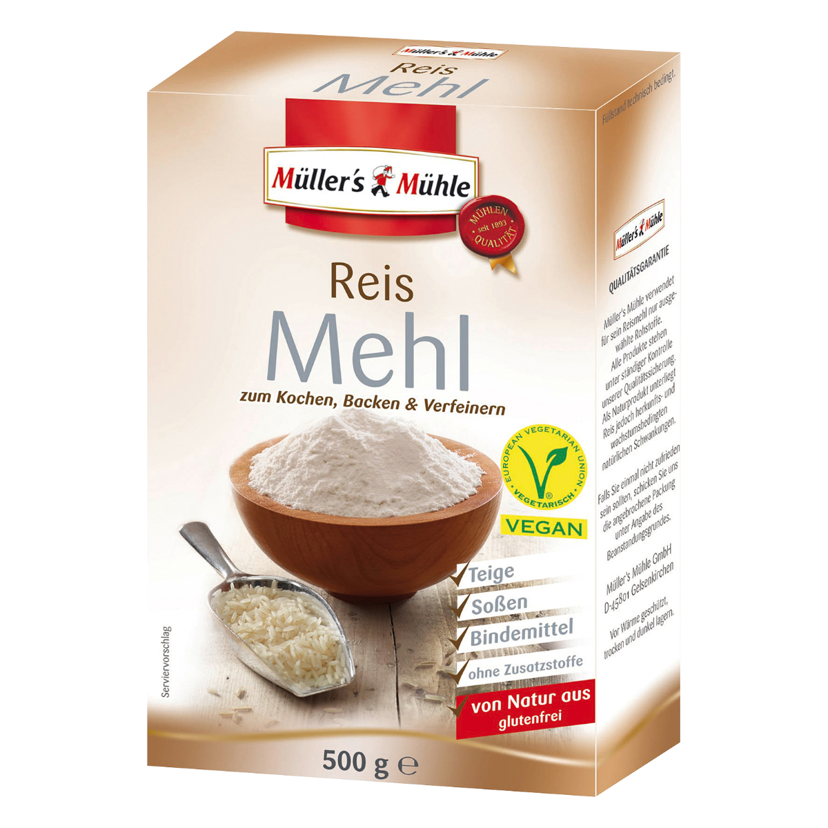 Müllers Mühle Reis Mehl zum Kochen Backen und Verfeinern 500g Mega