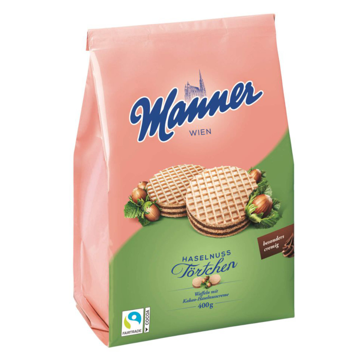 Manner Törtchen Haselnuss Waffel mit Kakao Haselnuss Creme 400g 