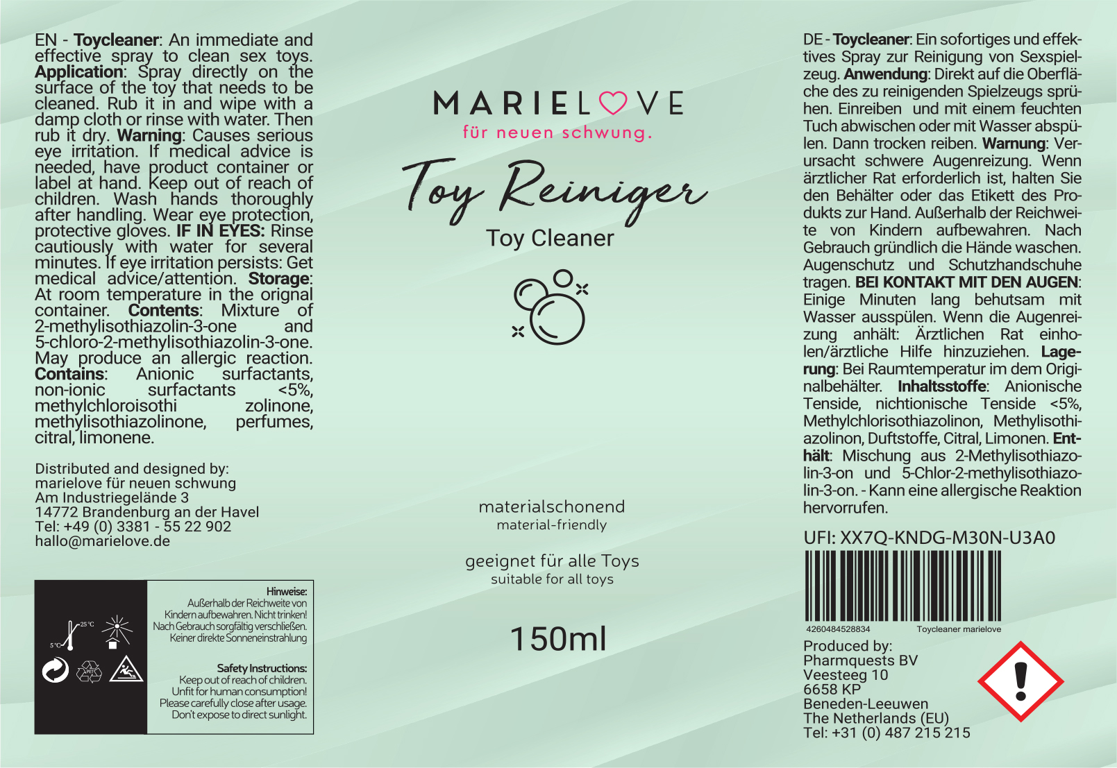 marielove 150 ml Toycleaner Cleaning Reiniger Hygiene Spray für Sex Toys