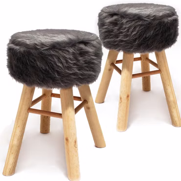 Hocker XL, Holz, mit Kurzhaar- Kunstfellbezug