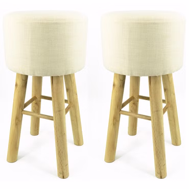 2x Runder XXL Sitzhocker aus Holz mit Polsterung und Stoffbezug – Barhocker 70 cm hoch Durchmesser 33 cm