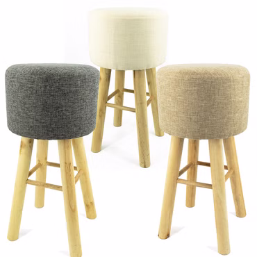 2x Runder XXL Sitzhocker aus Holz mit Polsterung und Stoffbezug – Barhocker 70 cm hoch Durchmesser 33 cm