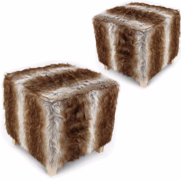 2x Sitzwürfel Qube aus Holz mit Polsterung und Bezug aus Kunstfell – Sitzhocker 38 x 38 x 38 cm Fußhocker