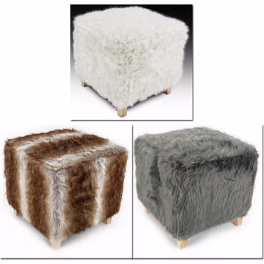 2x Sitzwürfel Qube aus Holz mit Polsterung und Bezug aus Kunstfell – Sitzhocker 38 x 38 x 38 cm Fußhocker
