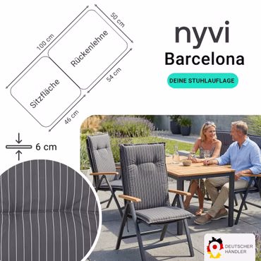 Gartenstuhl-Auflage Barcelona – Niedriglehnerauflage für Gartenstühle, Anzahl: 6er Set, Dessin: Grau Gestreift M050