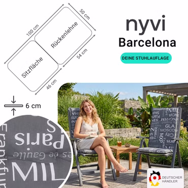 Gartenstuhl-Auflage Barcelona – Niedriglehnerauflage für Gartenstühle, Anzahl: 6er Set, Dessin: Städtenamen