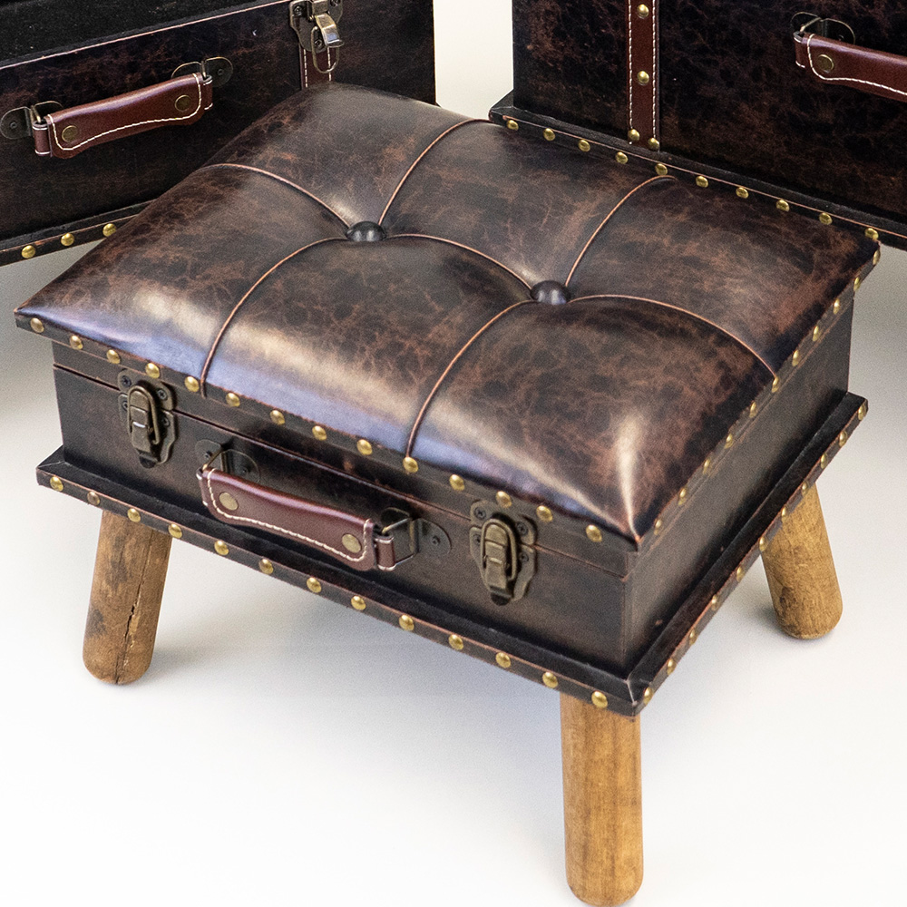 Hocker Set 3x Sitzhocker Kunstleder Holzhocker Truhe Aufbewahrung