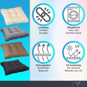 Loungekissen SmartLounge – Sitzkissen und Rückenkissen für Indoor und Outdoor, Farbe: Hellgrau, Größe: 1x Sitzkissen 60x60cm